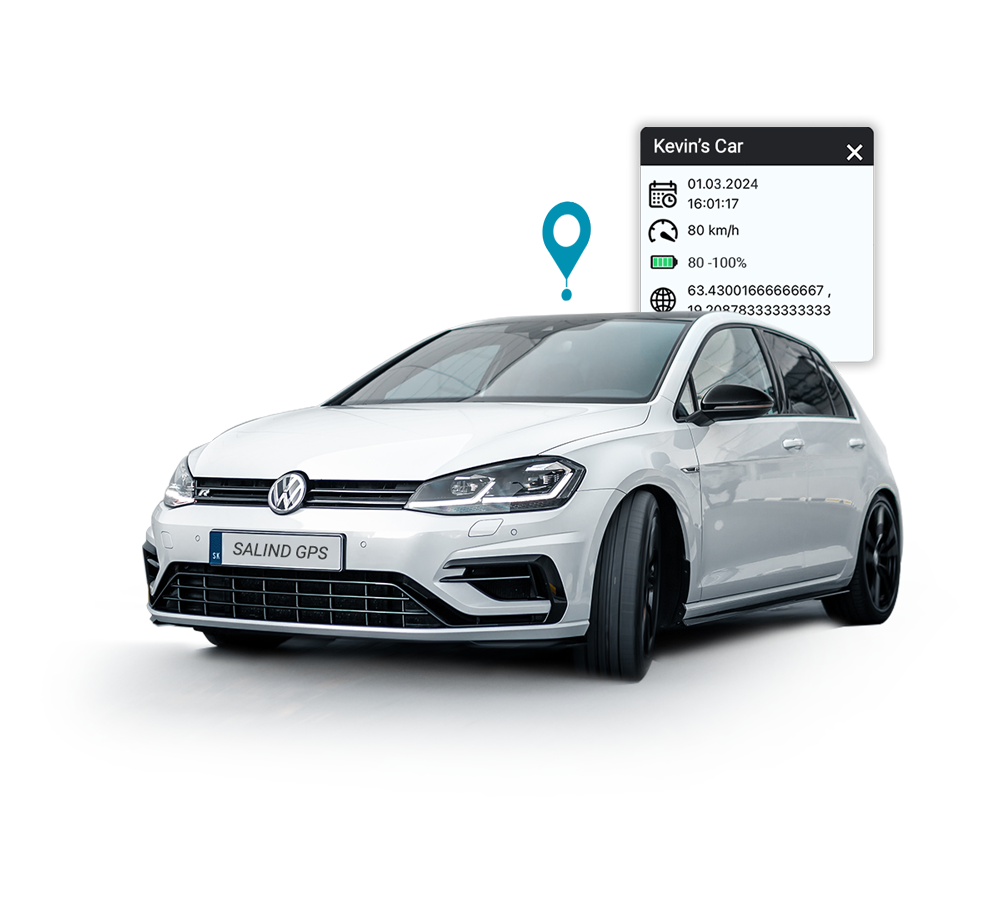 Car with label Salind GPS Fleet Tracking