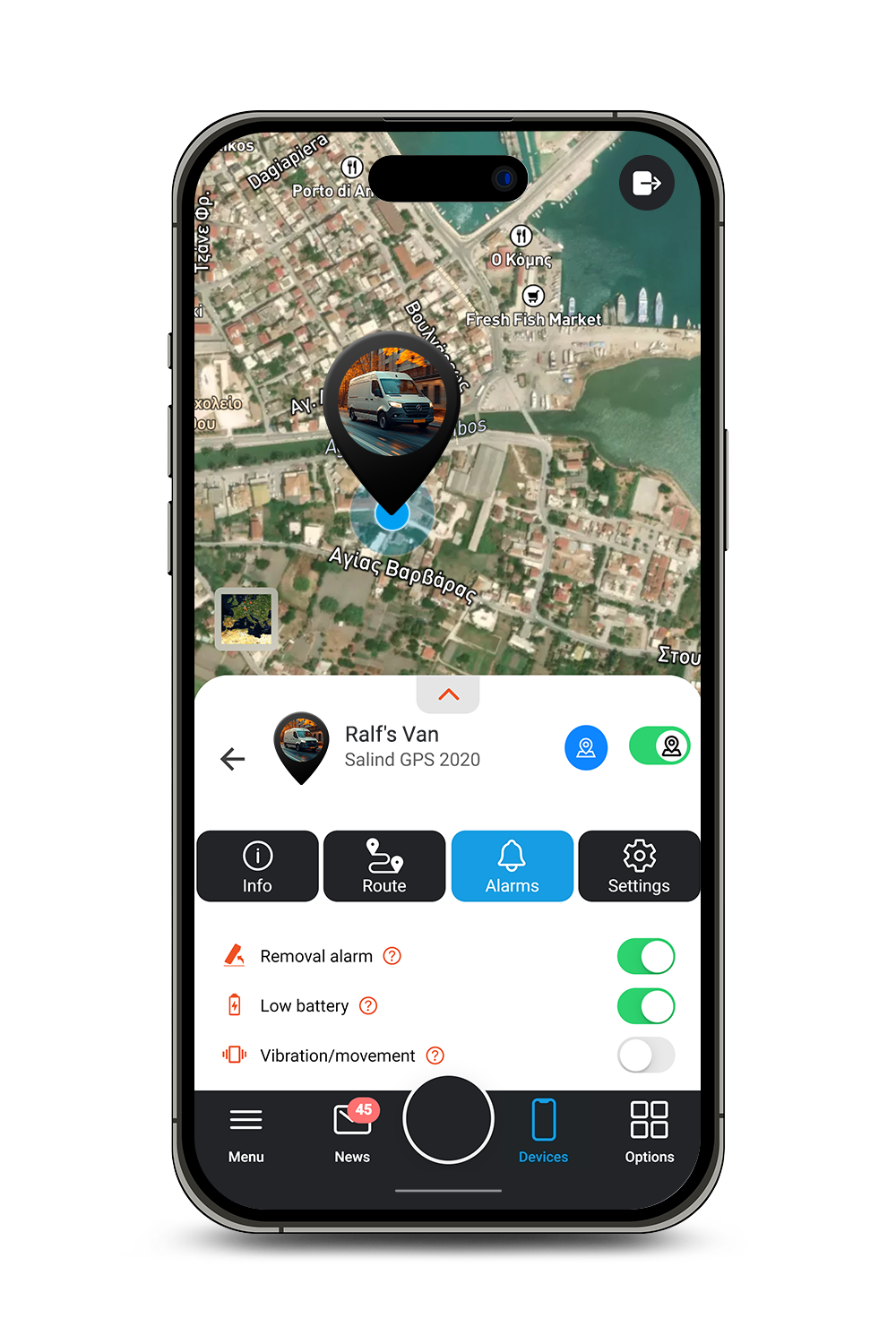 Mockup Salind GPS Alert Notifications