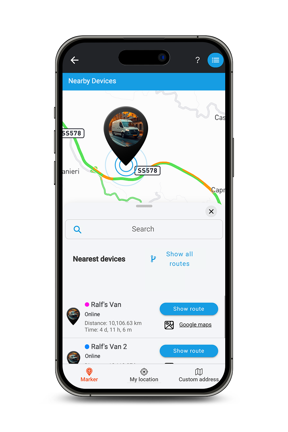 Mockup Salind GPS Real-Time Route Planning